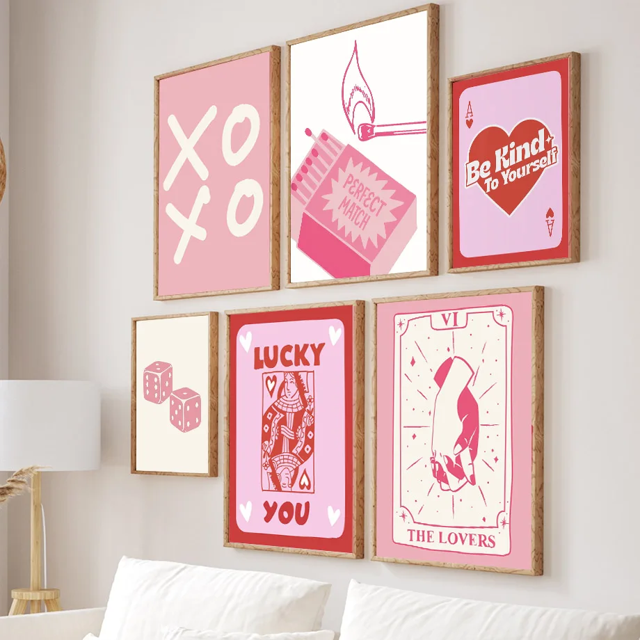 Home Decor Y2K - Rosa Glückspoker Königin Herz Würfel Match