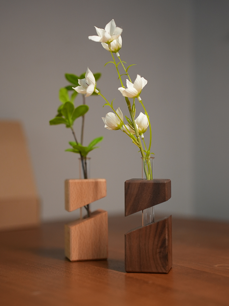 Glass Vase Nordic - Nordischer Stil Geometrische Glas-Trockenblumenvase Holz Kreative