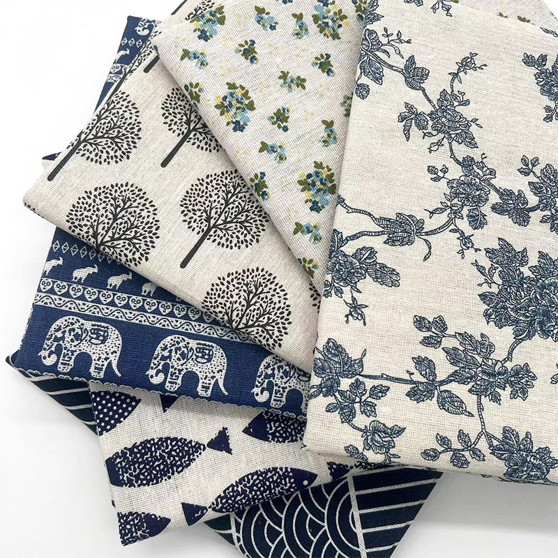 Home Decor Fabric - Retro Boho Blumenmuster Baumwoll-Leinen-Mischgewebe, Weicher Dekorativer