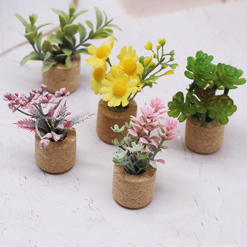 Home Decor Green - 1:12 Puppenhaus-Simulationsblumen: Topfpflanzen-Modell, Miniatur-Grünpflanzen für Puppenhäuser,