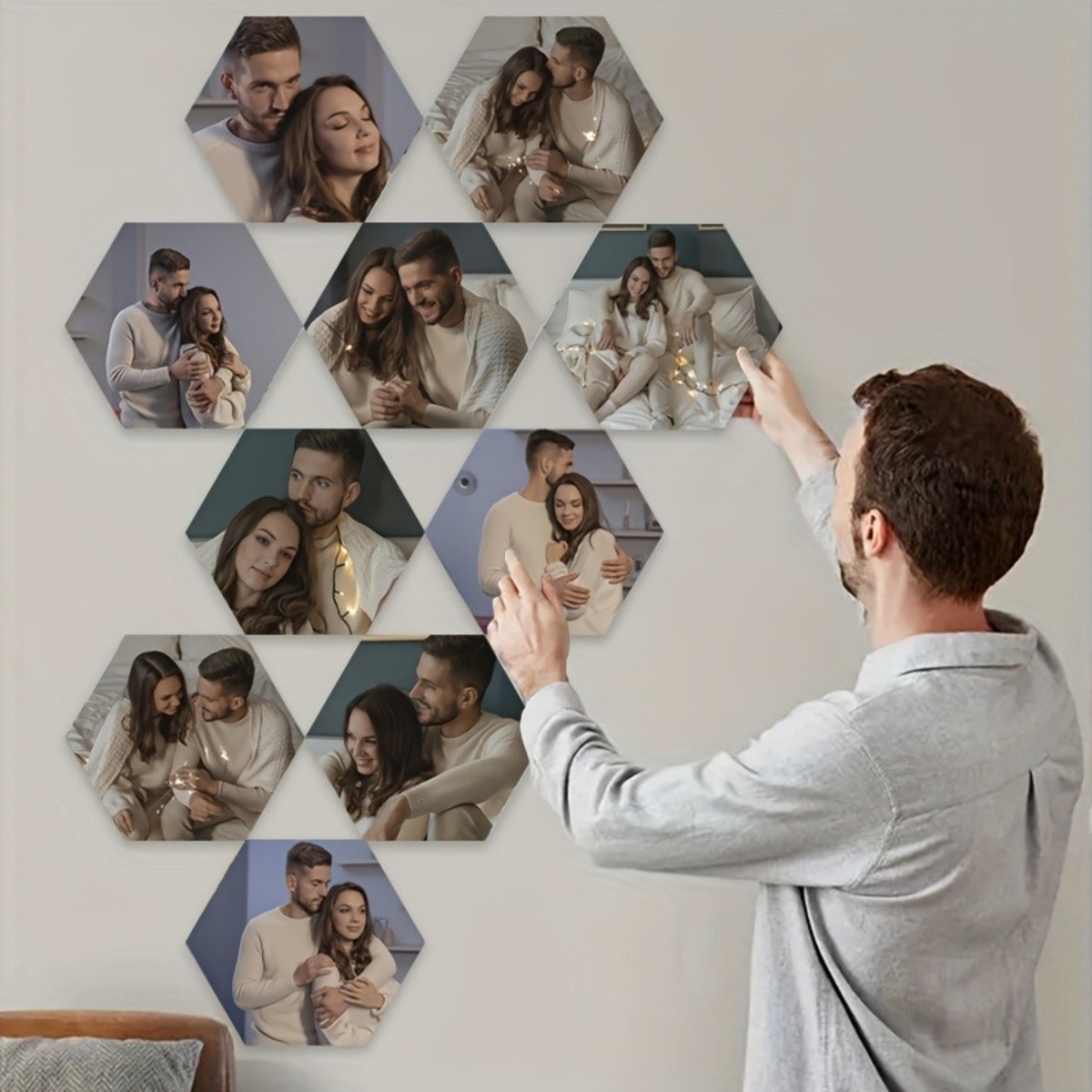 Home Decor For Wedding - Individuelle Wanddekoration – Moderne sechseckige Fotodrucke.