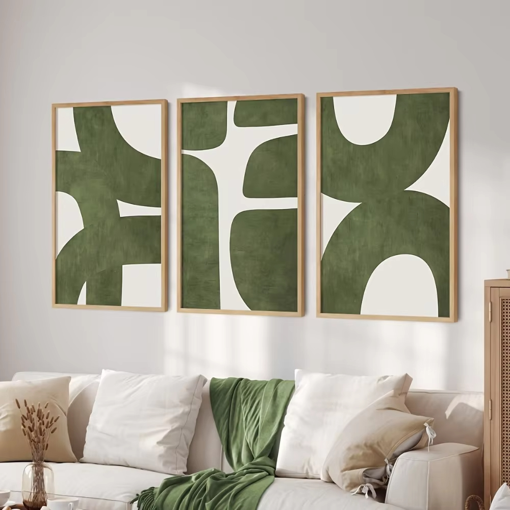 Home Decor Green - 3-teilige rahmenlose, minimalistische, grüne abstrakte Drucke