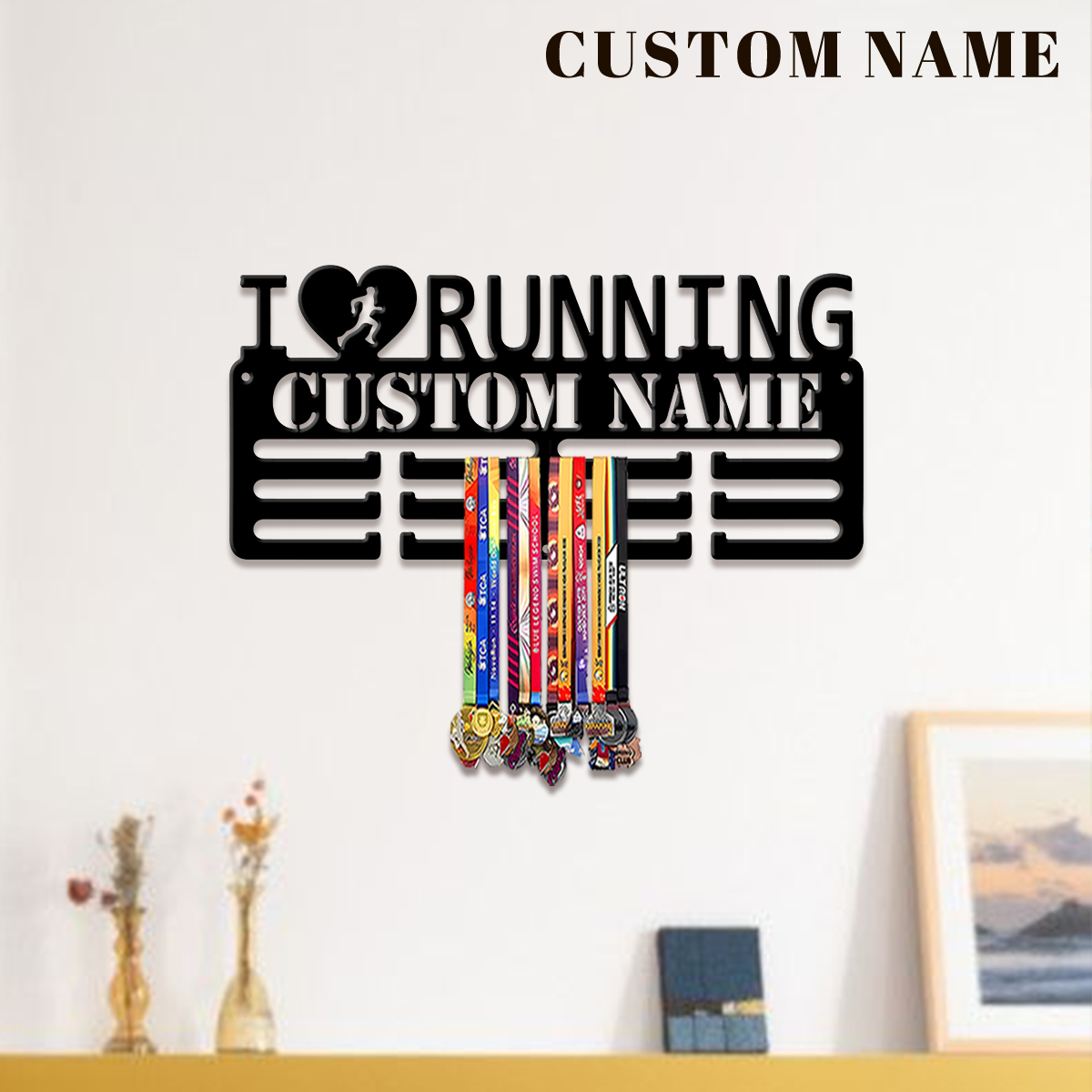 Home Decor For Wedding - Personalisierter 'I Love Running' Metall-Medaillenhalter, Valentinstagsgeschenk,