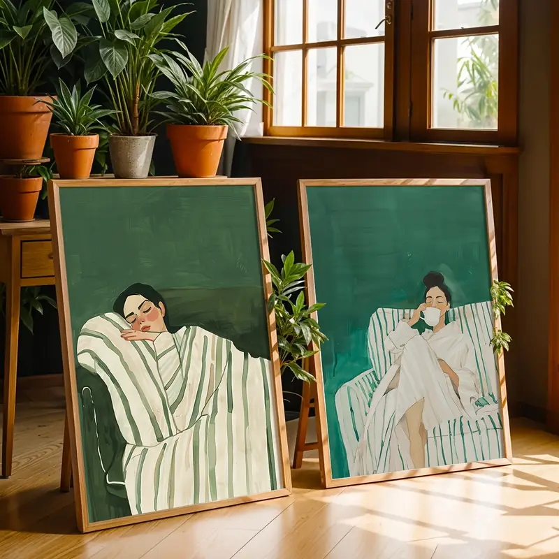 Home Decor Green - 2-teiliges Set Abstrakte Figur Smaragdgrün Gestreiftes