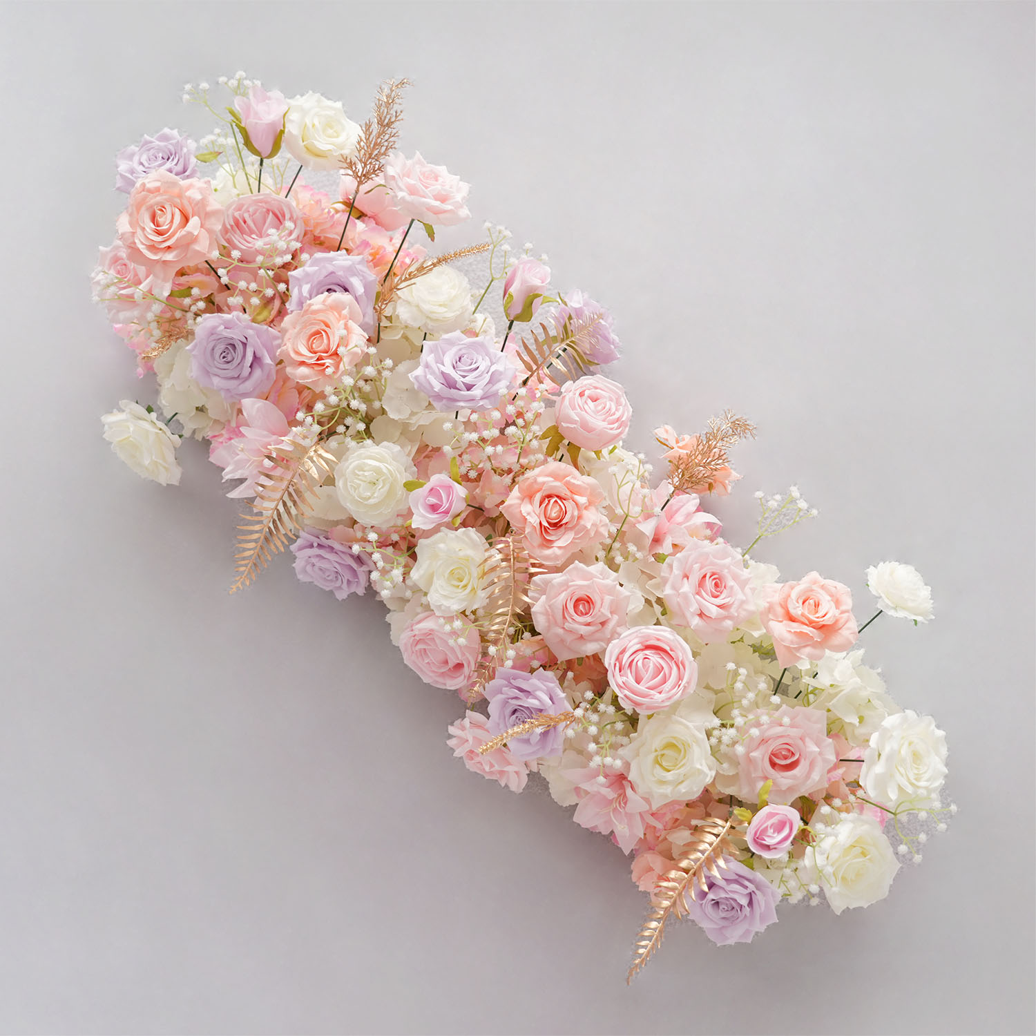 Home Decor Event - Uflower Luxuriöse 3D Rosa-Weiß-Lila Roségold Blatt-Blumenreihe