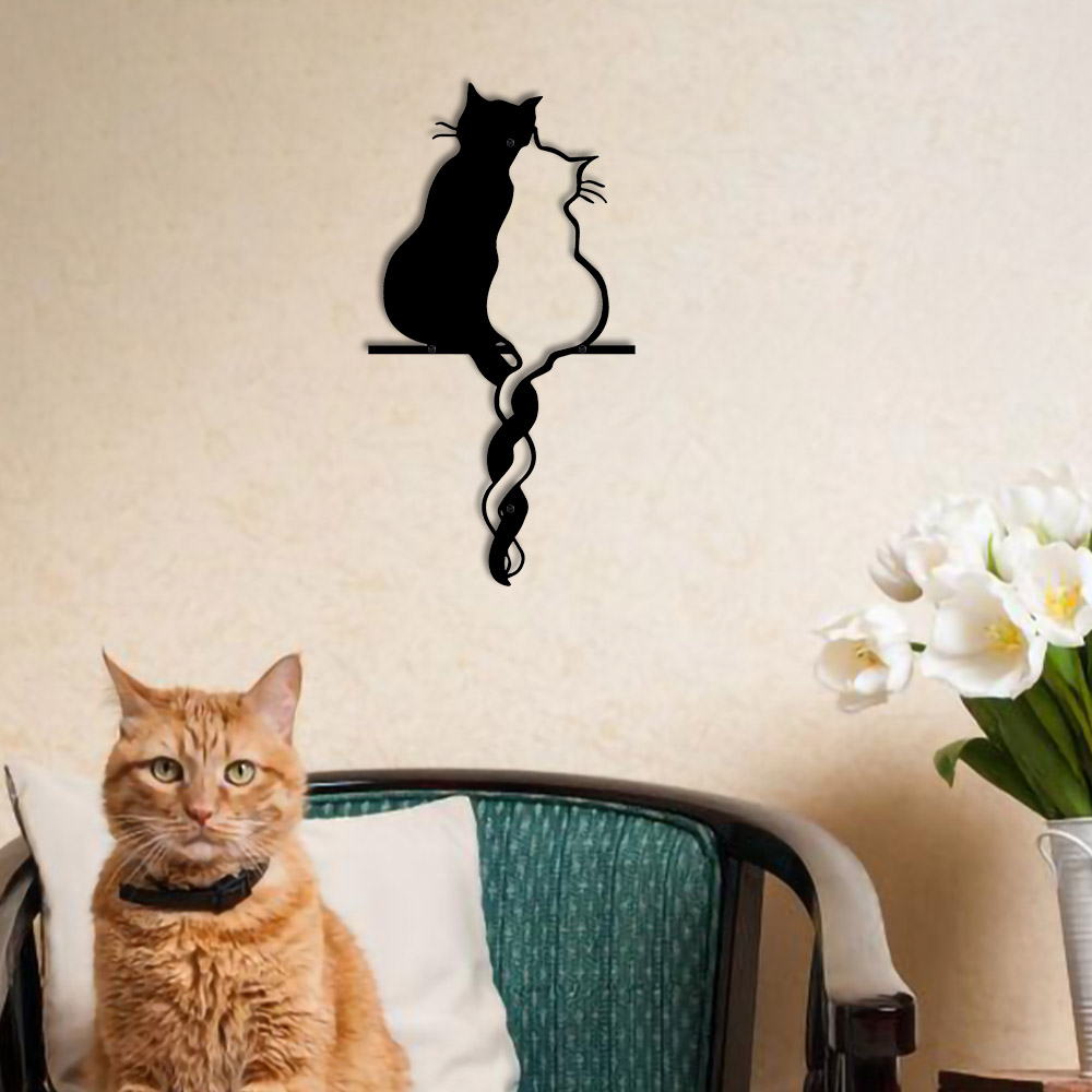 Home Decor Y2K - Metallliebhaber Katze Wandkunst Hängende Ornamente Schwarz