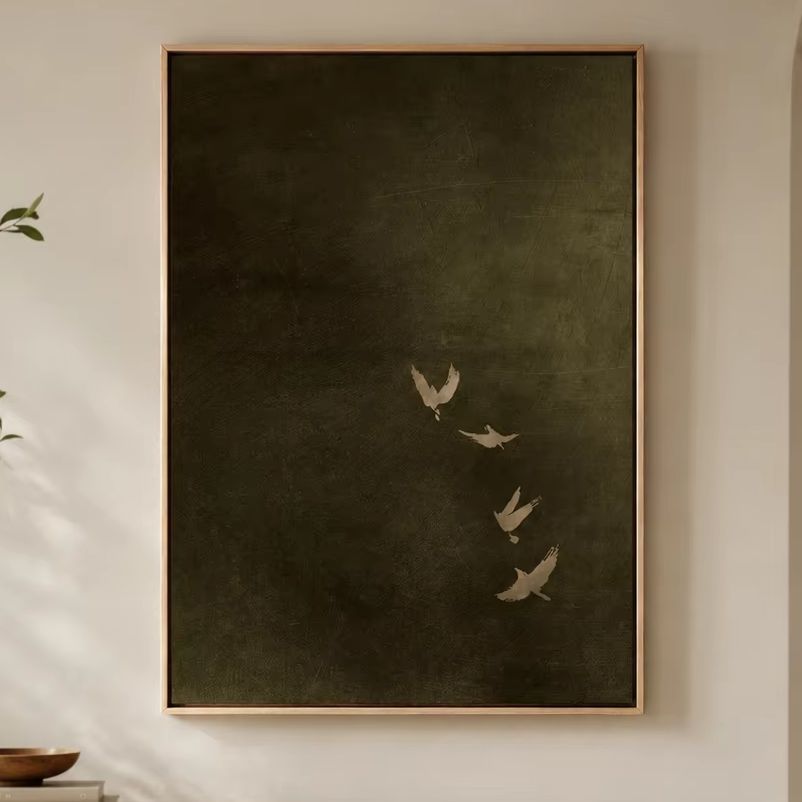 Olivgrüne Vogel-Leinwandkunst, – Home Decor Green Bewertung und Preis